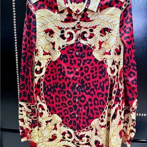 Guess Red and Gold Baroque Blouse